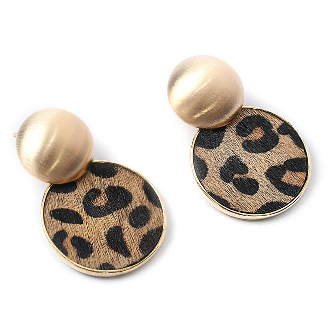 Leopard Print Round Alloy Stud Earrings