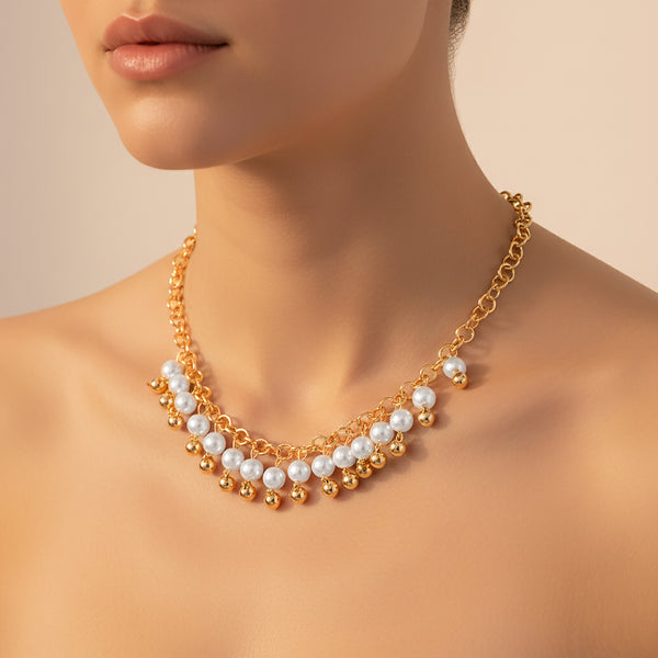 Premium Silver Pearl Beautiful Gold Plated Chain