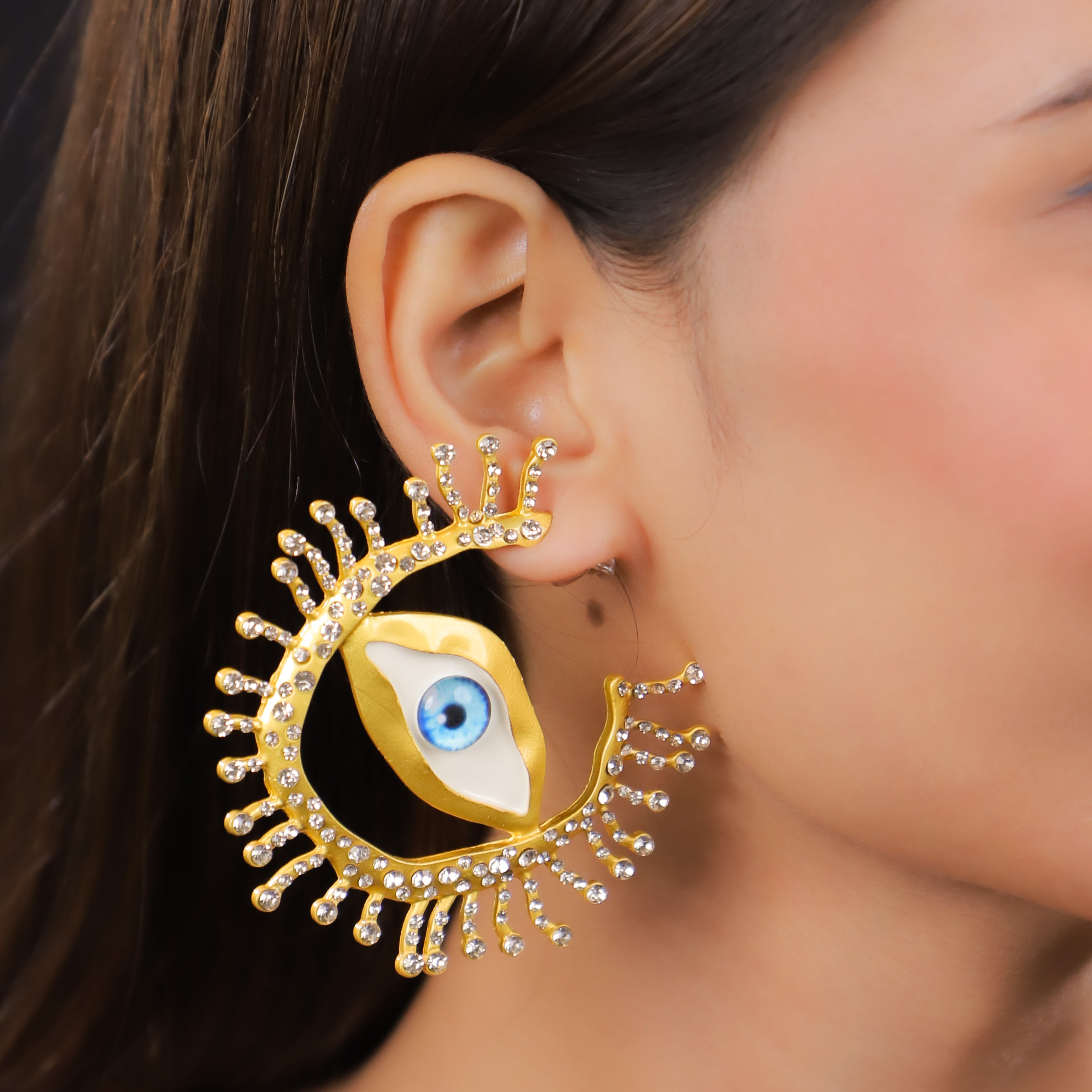 Evil Eye Golden Dangler Earrings