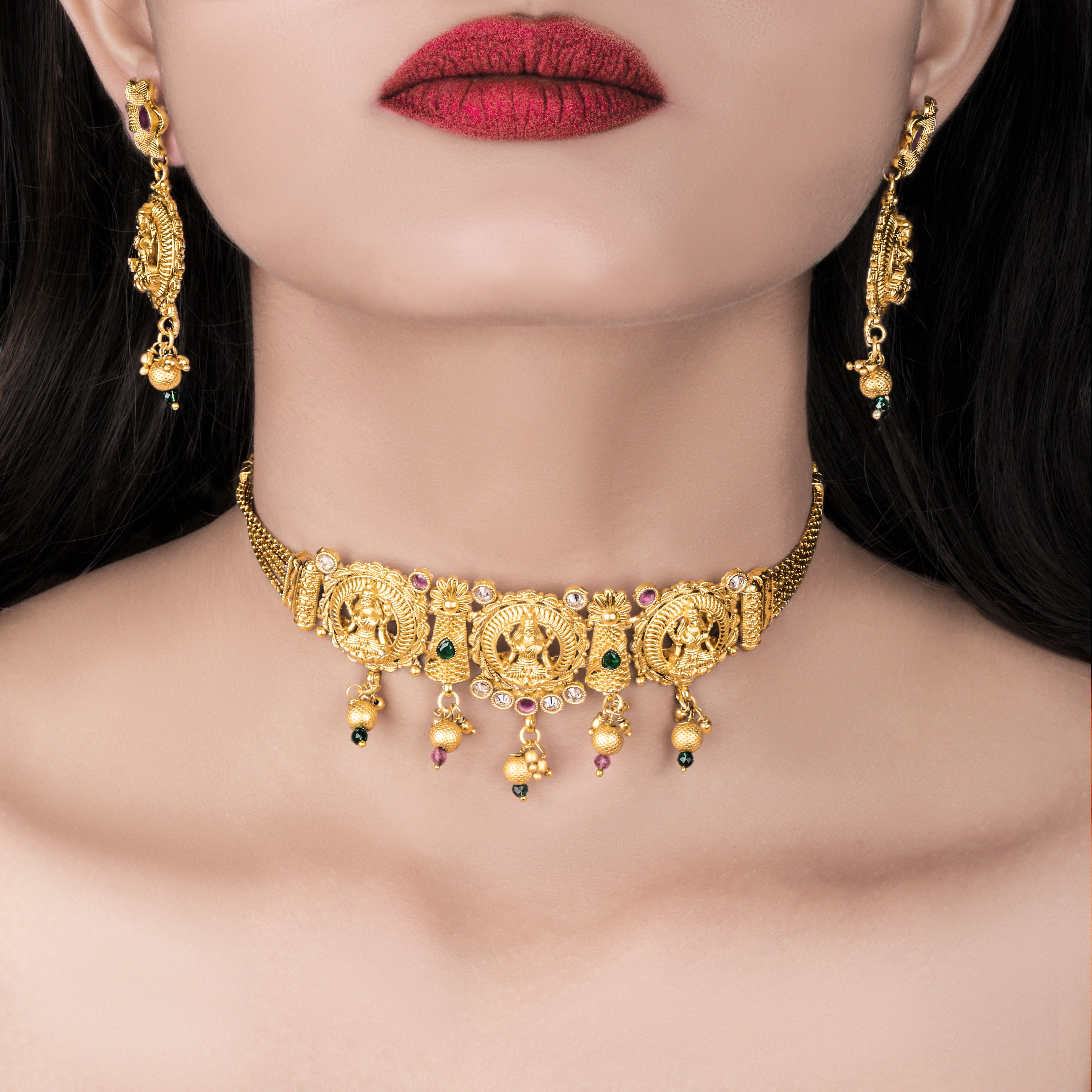 Gold Plated Devi Laxmi Necklace Set