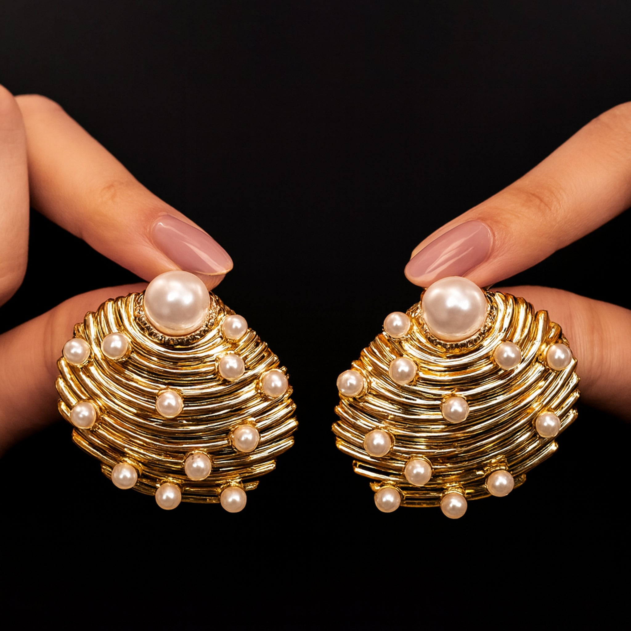 The Pearly Shell - Statement Stud Earrings