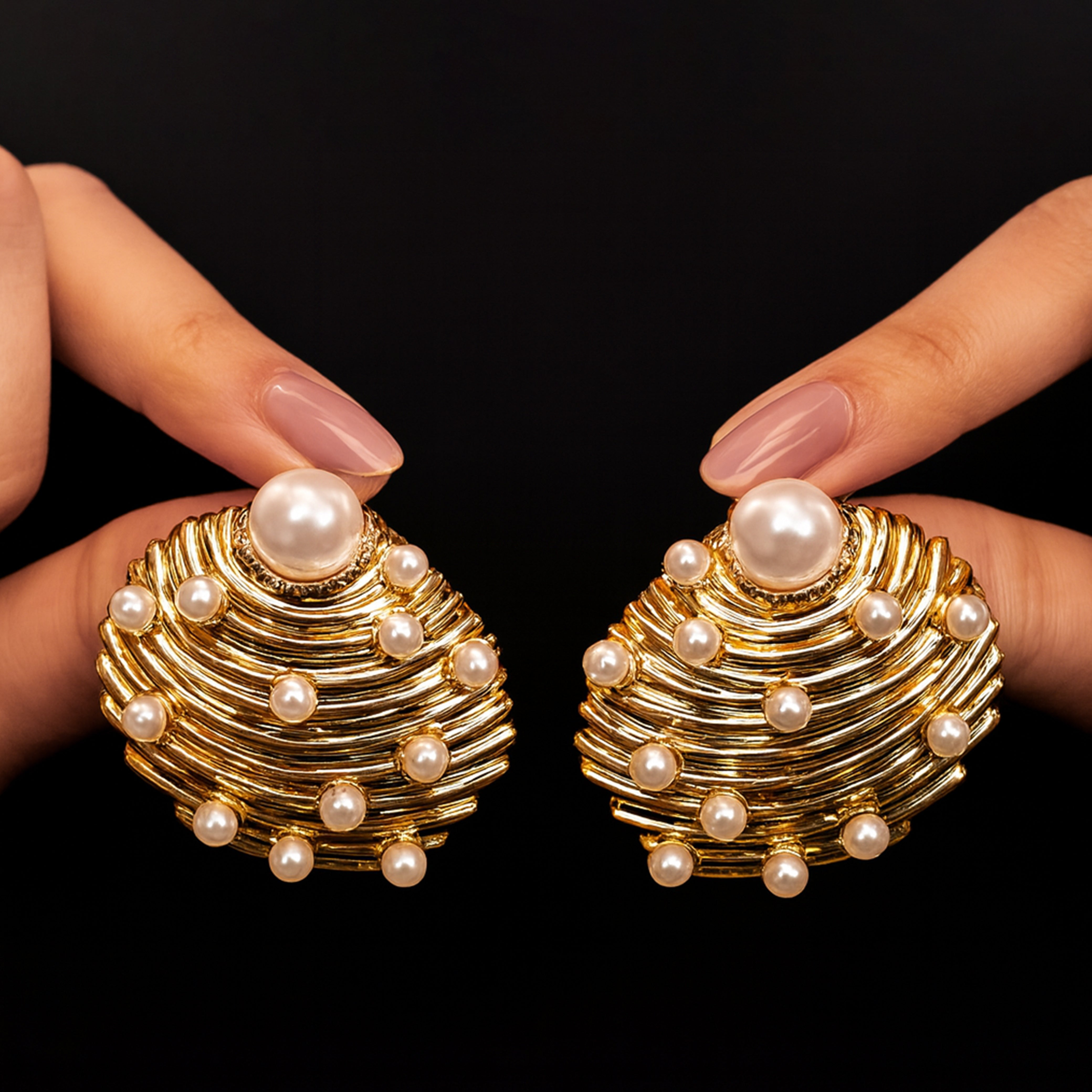 The Pearly Shell - Statement Stud Earrings