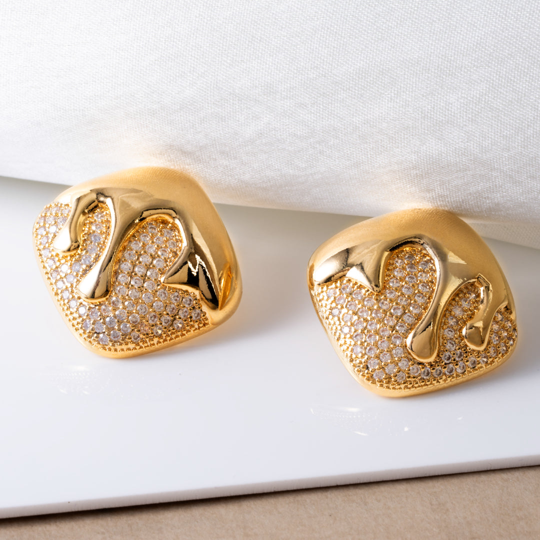 Melting Gold & Faux Diamond Studs