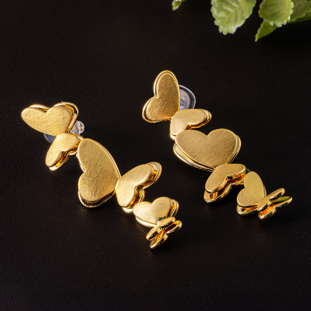 Butterfly Hearts - Gold Drop Earrings