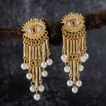 Golden Gaze - Statement Dangler Earrings