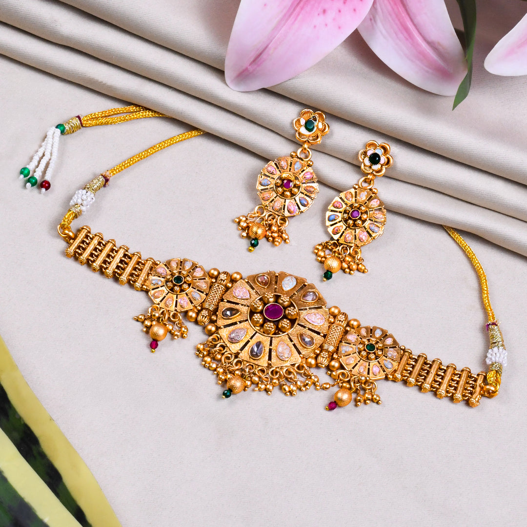 Floral Gold Choker Necklace