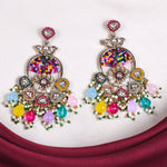 Load image into Gallery viewer, Gold Finish Kundan Polki &amp; Multi Colored Stone Earrings
