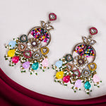 Load image into Gallery viewer, Gold Finish Kundan Polki &amp; Multi Colored Stone Earrings
