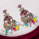 Load image into Gallery viewer, Gold Finish Kundan Polki &amp; Multi Colored Stone Earrings
