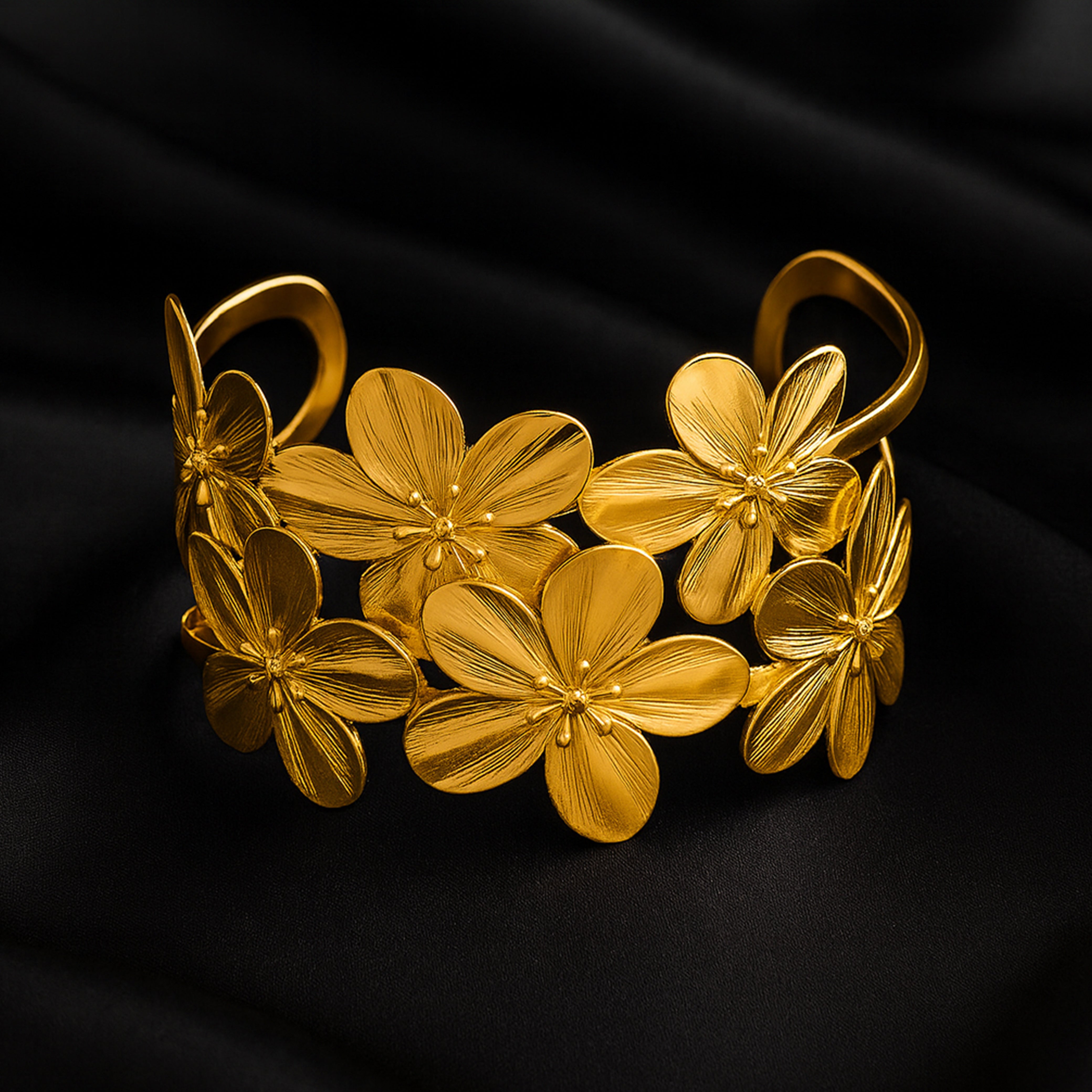 Floral Golden Statement Cuff Bracelet