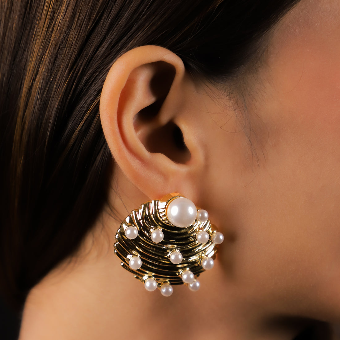 The Pearly Shell - Statement Stud Earrings