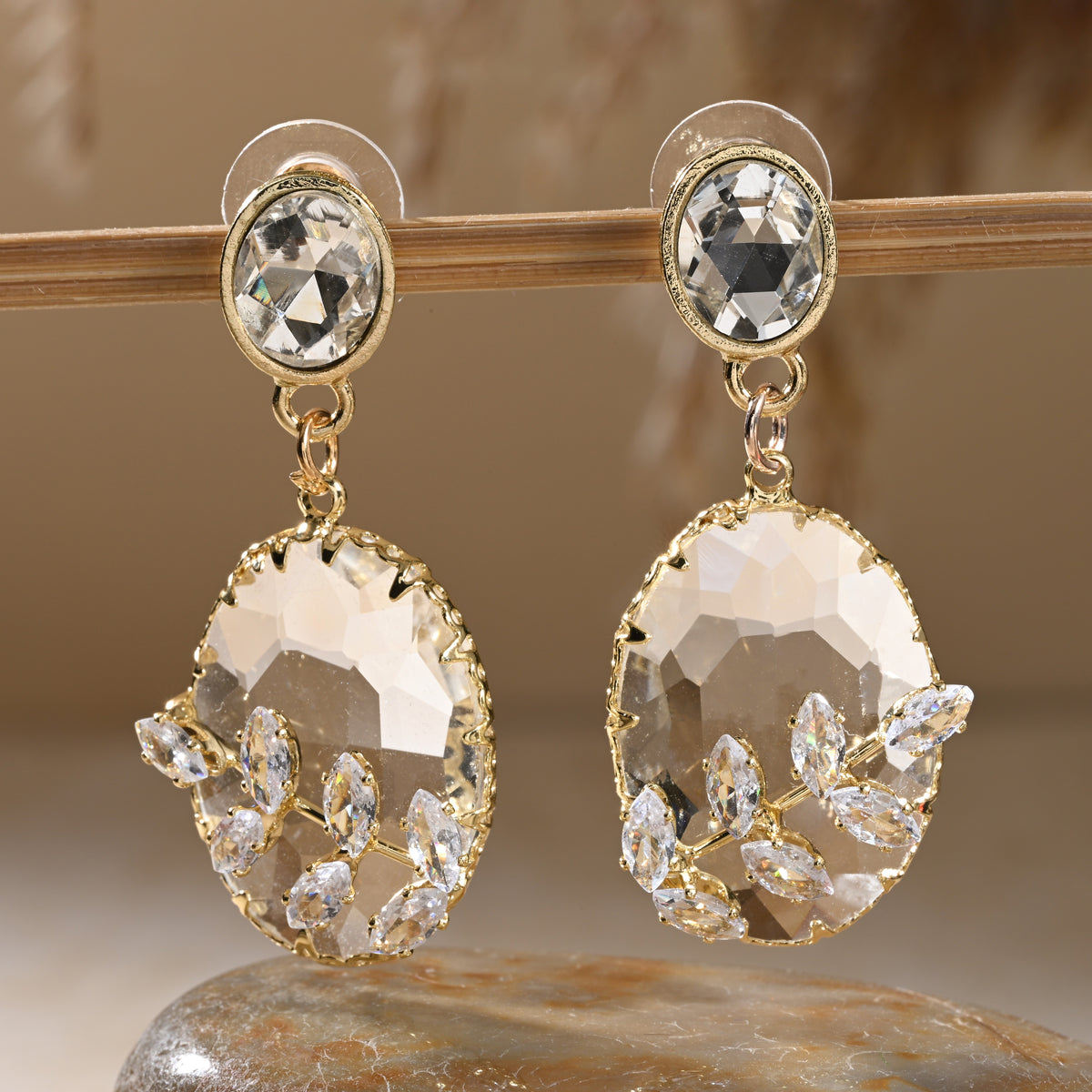 Ivory Embellished Stone Earrings