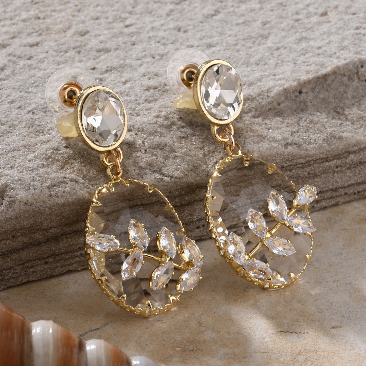 Ivory Embellished Stone Earrings