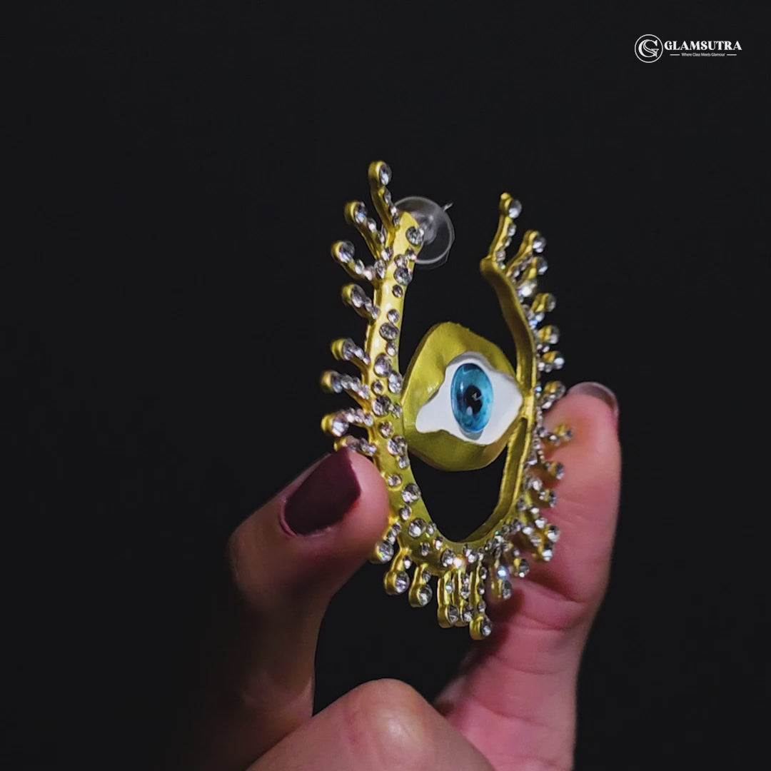 Evil Eye Golden Dangler Earrings