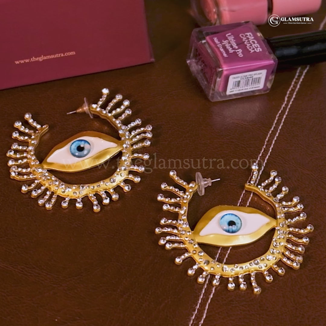 Evil Eye Golden Dangler Earrings