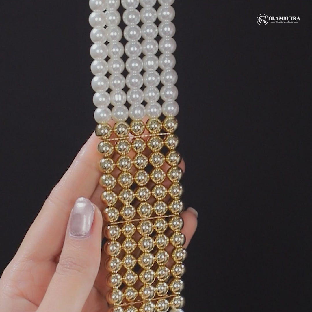 White n' Gold - Two-toned Layered Bead Necklace
