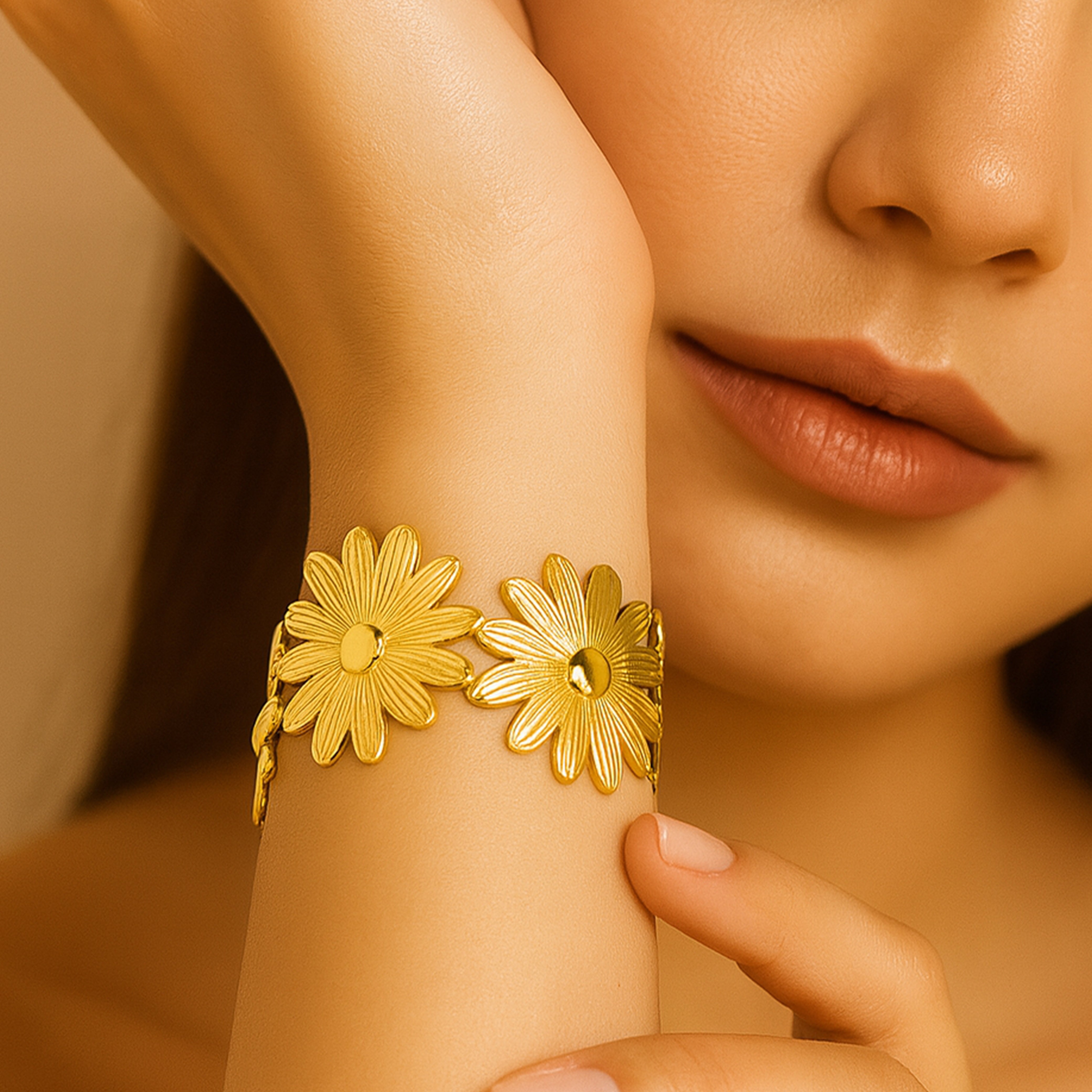 Golden Daisies Cuff Bracelet