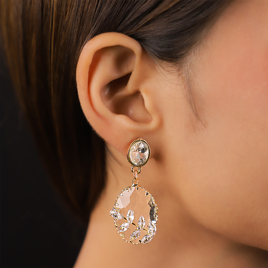 Ivory Embellished Stone Earrings