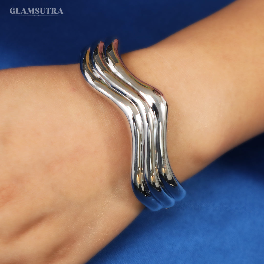 Silver Waves Cuff Bracelet