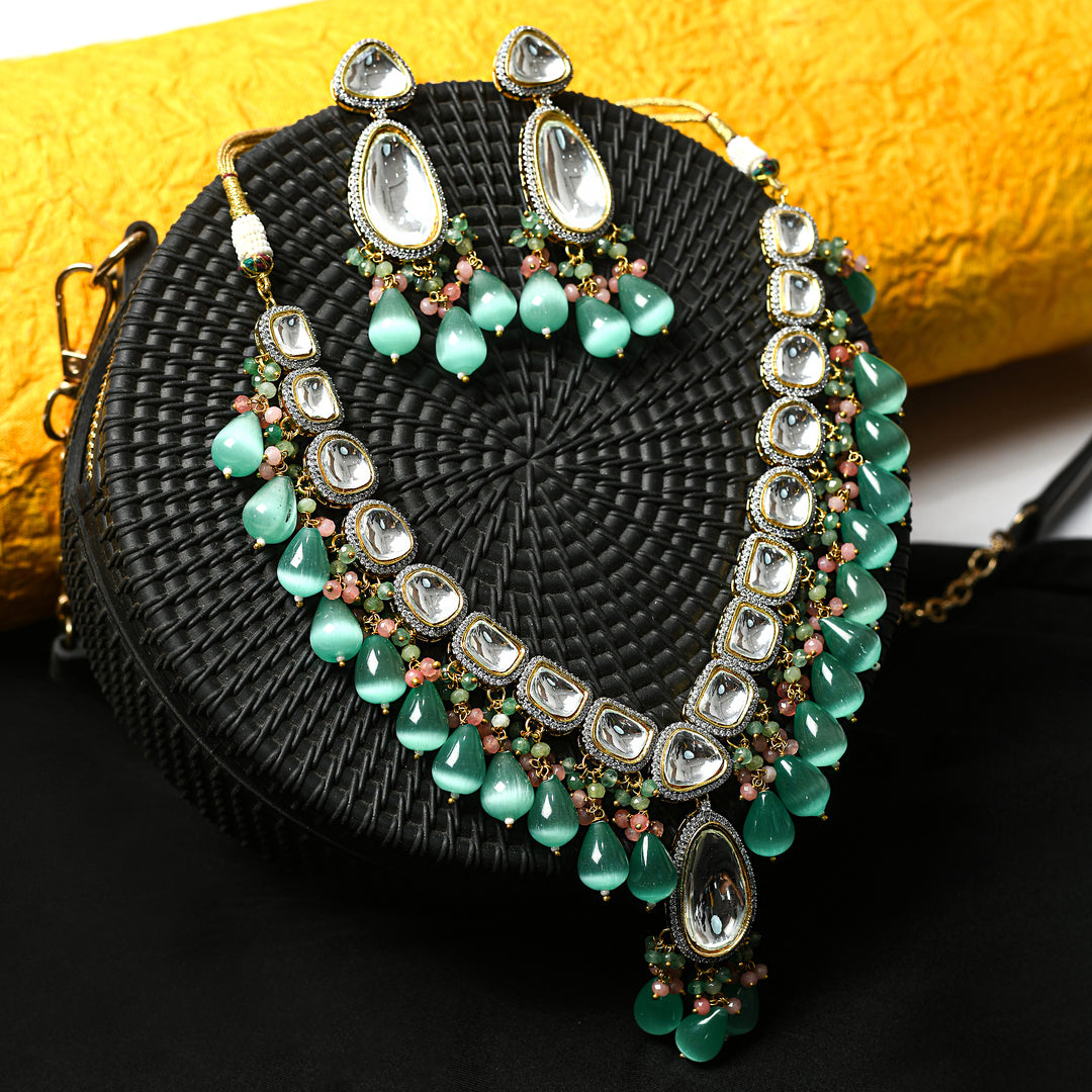Elegant Kundan Necklace Set with Beads
