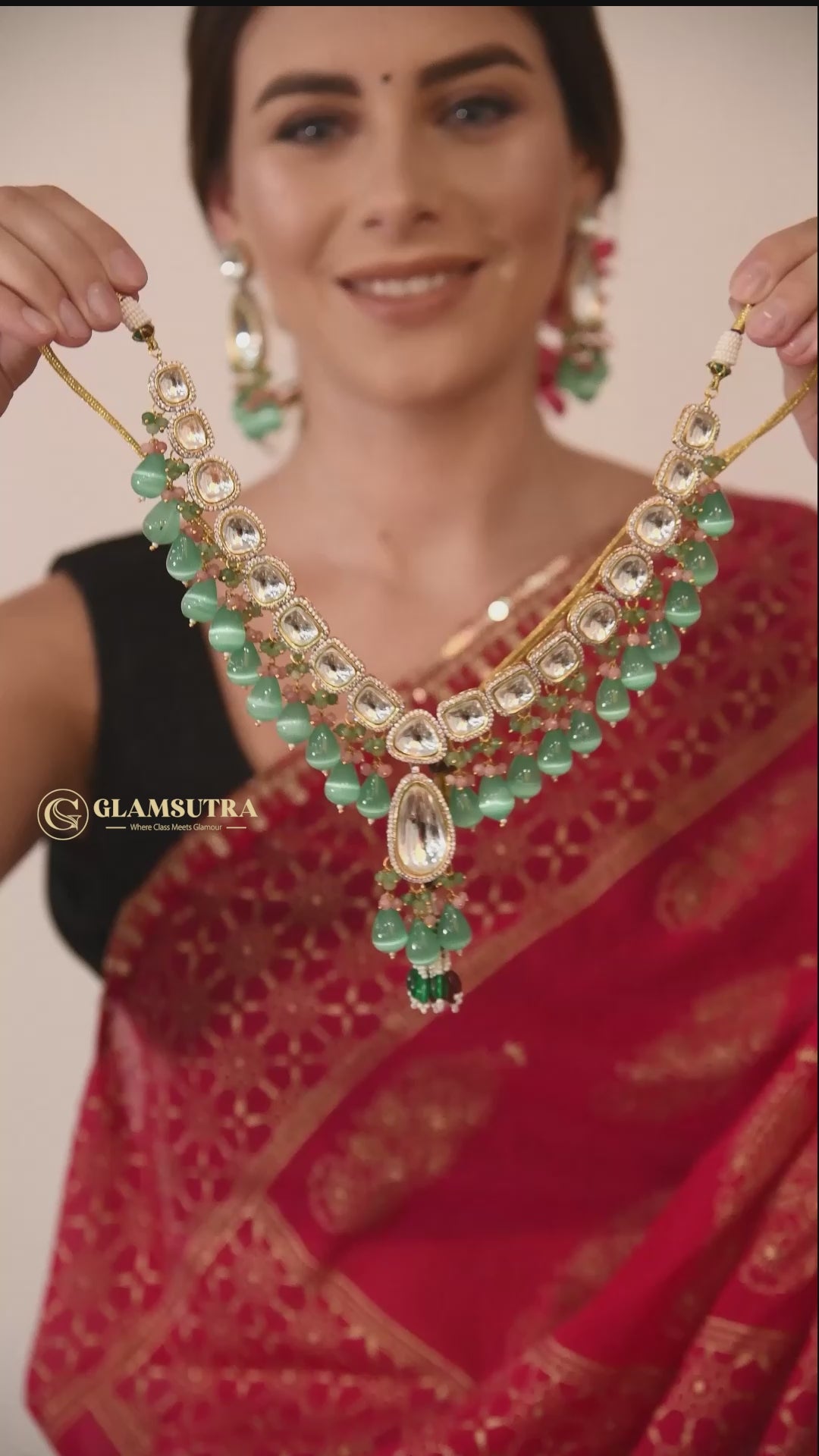Elegant Kundan Necklace Set with Beads